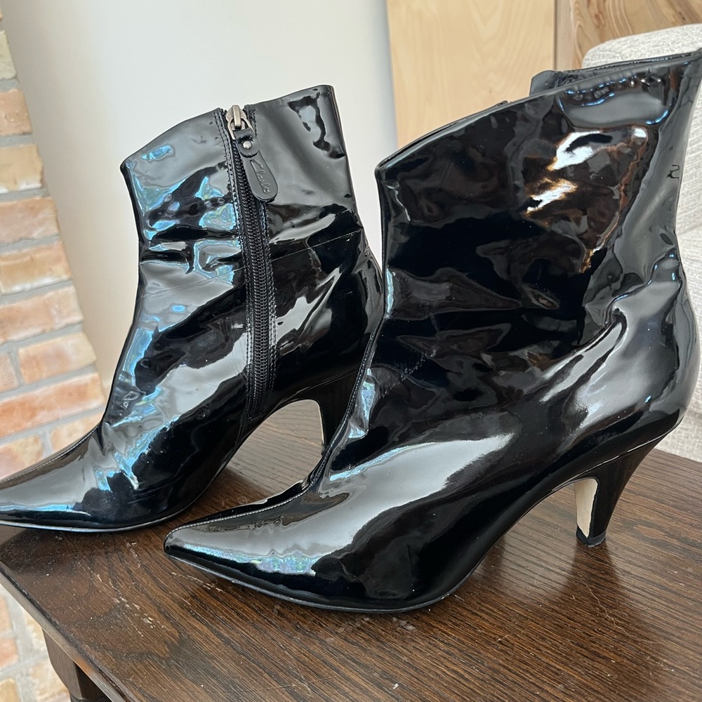 Clarks Shiny Black Patent Heeled Boots